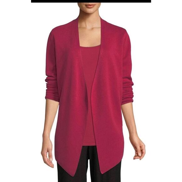 Eileen Fisher Sweaters - Eileen Fisher Open Front Silk Blend Cardigan Raspberry Career Workwear Medium‎